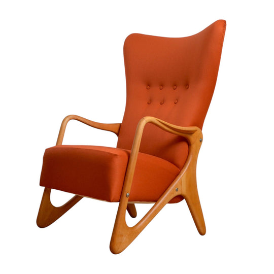 Stunning *Rare Mid century Italian wingback armchair - restored pure wool