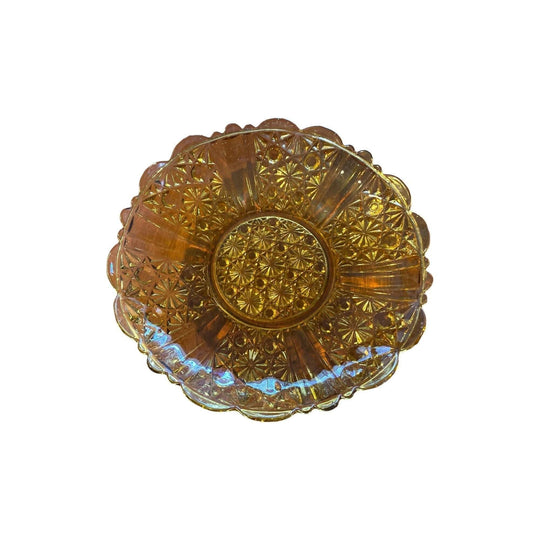 Stunning vintage amber glass shallow bowl Greener & Co Style. Pattern no. 81160