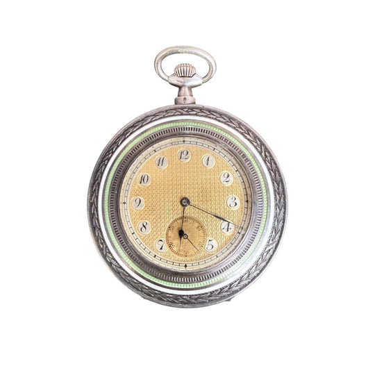 Superb Antique Pocket Watch 935 Silver, Guilloche Enamel