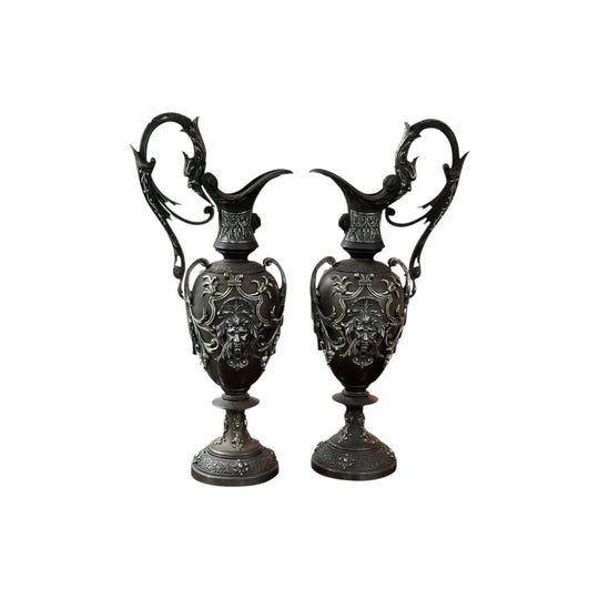Superb Pair of 19th Century French cast iron ewers c. 1860