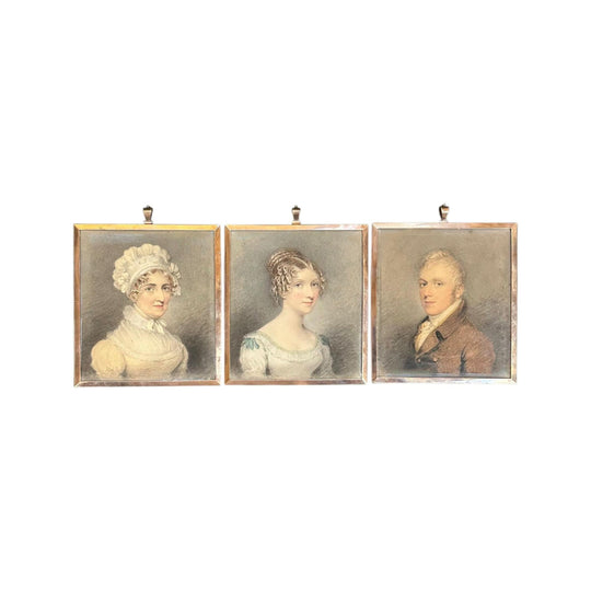 Superb set of 3 hand painted miniature portraits c.1822