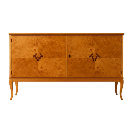 Swedish Grace Sideboard in Birch Burl, Attributed Carl Malmsten for Bodafors, c.1930