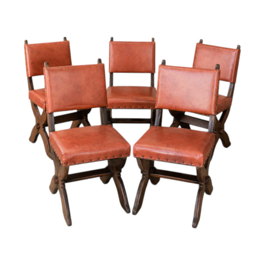 Vintage Spanish Leather Dining Chairs - 5 Available