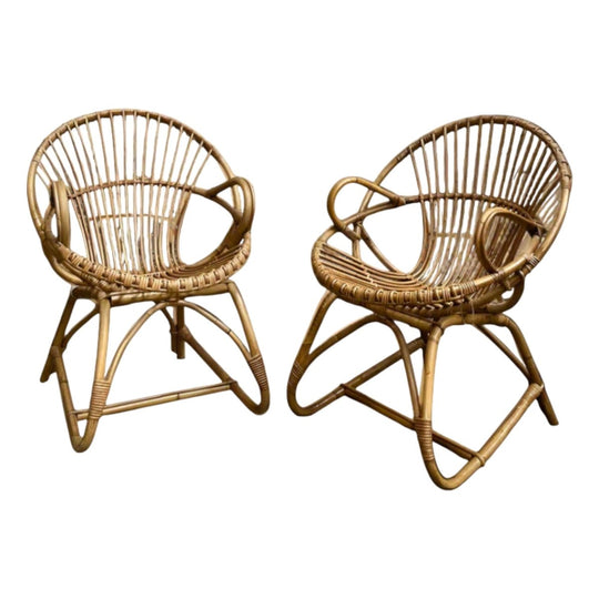 talian Mid Century Rattan Chairs (Pair) - Vintage Statement Furniture