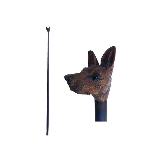 Tall Antique Carved Dog Head Walking Stick / Staff with Copper Ferrule, 171 cm