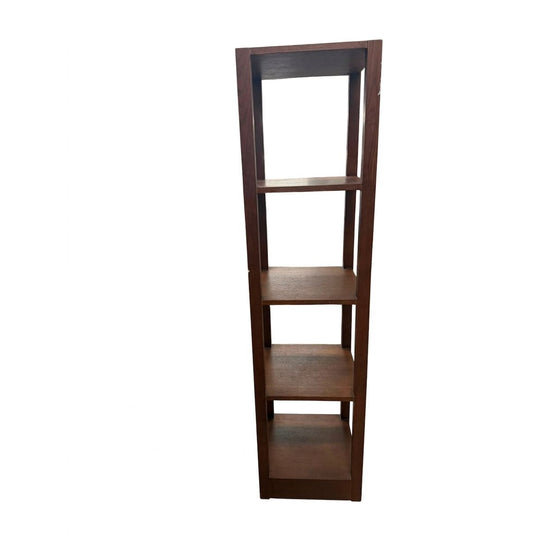 Tall Narrow Wooden Open Bookshelf Dark Brown 161cm