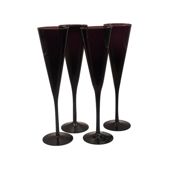 Tall stemmed trumpet styled Amethyst/Purple Champagne flutes. Set of 4