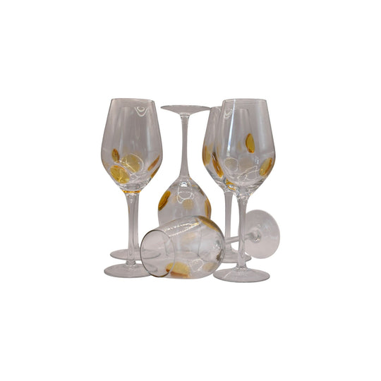 Tall stemmed Wine Glasses with Amber Dots. Set of 6