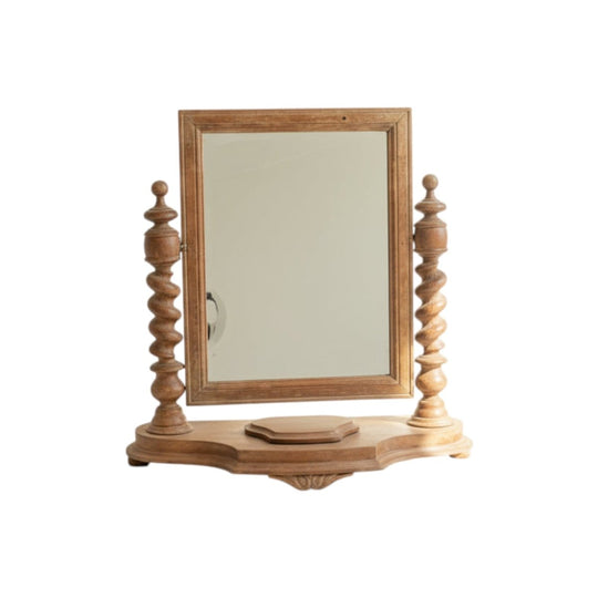 Teak Dressing Mirror with Barley Twist Supports