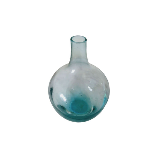 Teal Hand Blown Glass Vase with Bubble from IKEA ,Scandinavian Design Bubble Art Glass Aqua Teal Bottle Vase