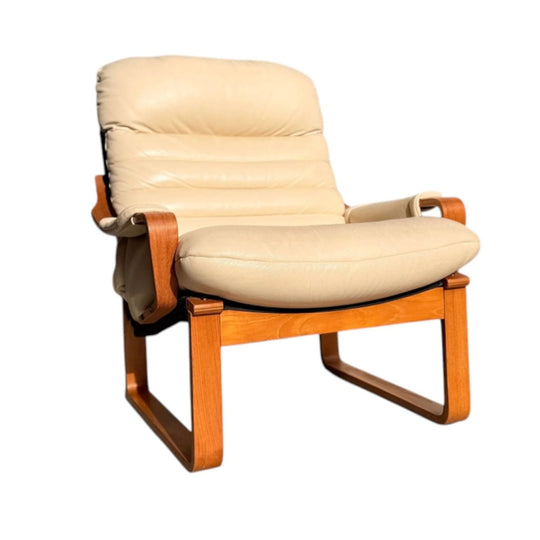 Tessa Austin Blonde Leather Armchair, Vintage Mid-Century Modern