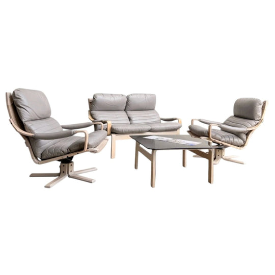 Fred Lowen Tessa Ferrara 5-Piece Lounge Suite for Tessa Furniture | Light Grey Leather Seating & Original CT6 Coffee Table