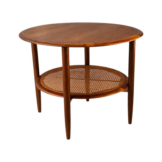 T.H. Brown Occasional Table with Rattan Shelf (1960s)