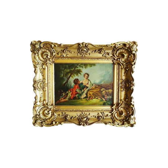 ‘The lovers’ Antique French oil on board  in ornate antique frame