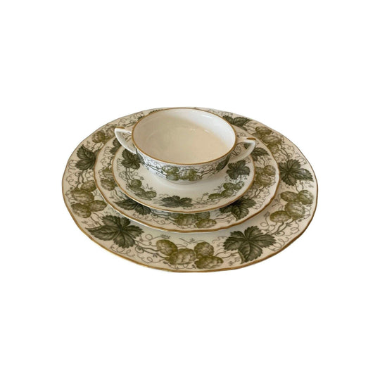 The Worcester Hop Mathon Dinner plate, Side Plate Soup Cup and Saucer / Special Occasion Gift / Fine Vintage Dinnerware Gift