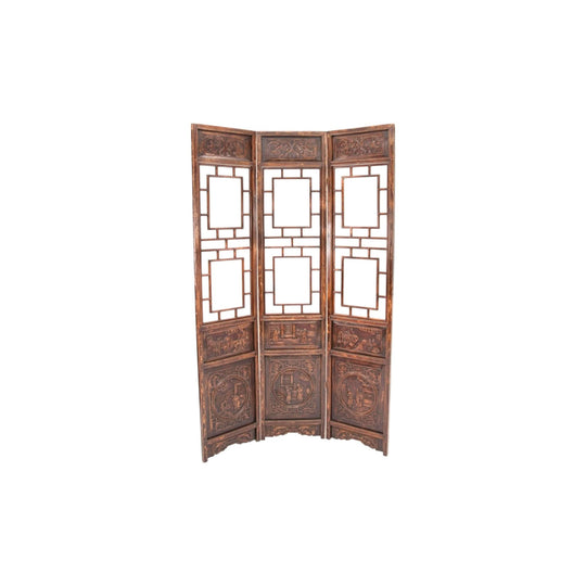 Three panel screen with relief carving