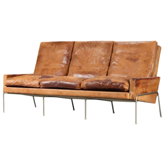 Three-seater sofa, leather, and steel, 1960-1970s