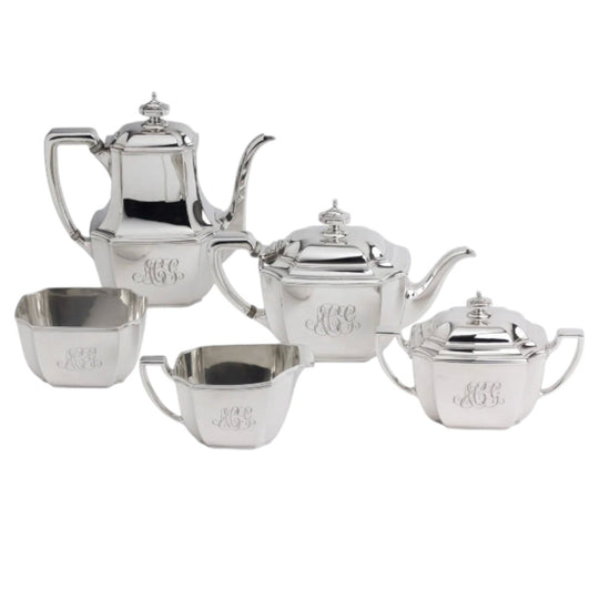 Tiffany & Co. Hampton Art Deco Sterling Silver Five-Piece Tea and Coffee Service, Monogrammed 'ACG'
