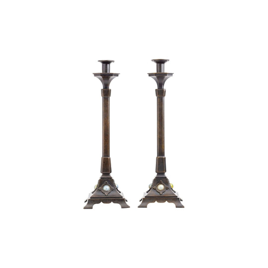Tiffany Studios Bronze & Glass Candlesticks