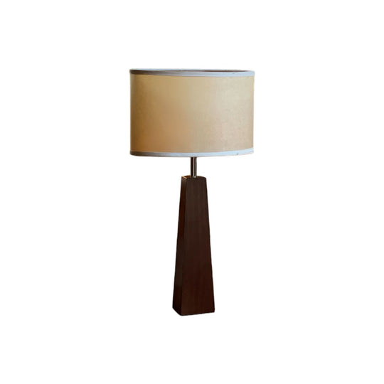 timber table lamp with curved shade