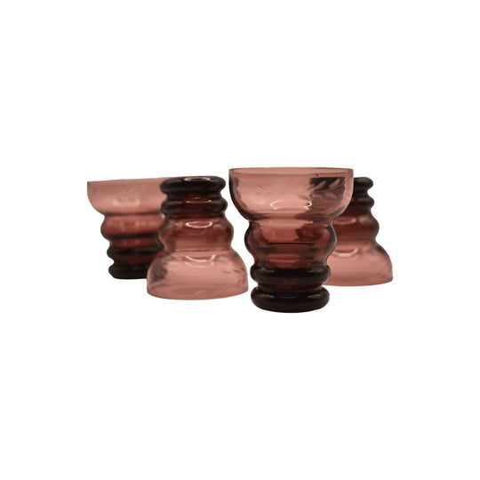 Tiny purple coloured etched shot glasses. Set of 4