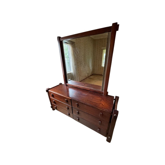 Traditional Style Wooden Dresser with Large Mirror