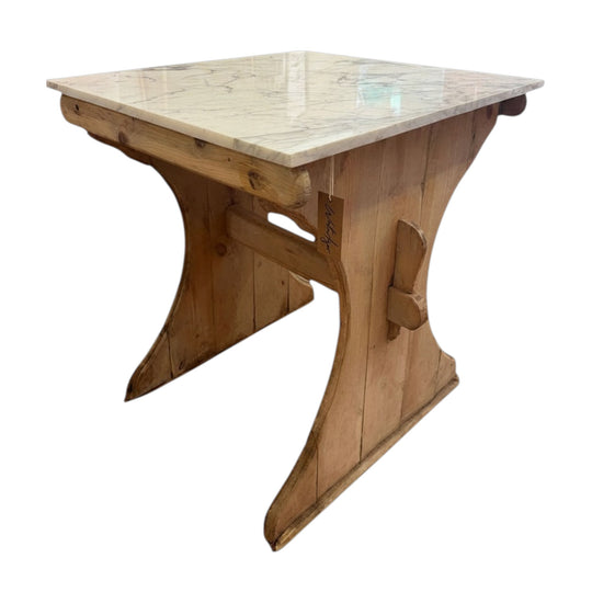 Vintage Pine Base Table with Marble Top