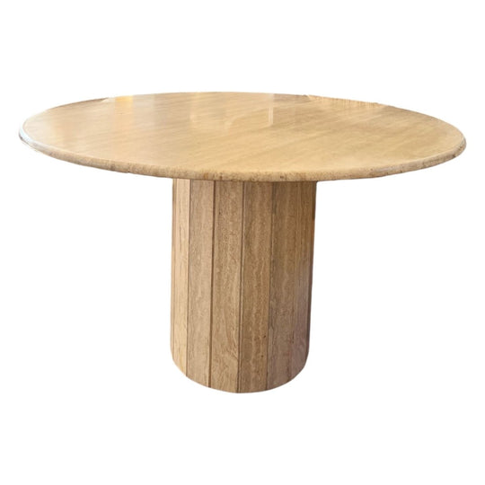 travertine dining table with paneled pedestal base