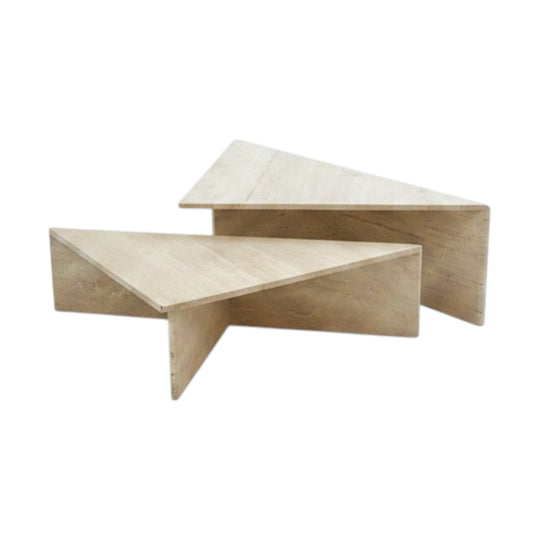 Two Piece Sculptural Travertine Triangle Coffee Tables