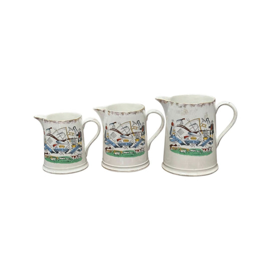 Trio of "farmer and verse" jugs c.1920