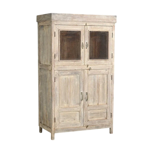 TWO DOOR FRENCH FARM HOUSE VINTAGE KITCHEN CABINET  WITH MESH DETAIL