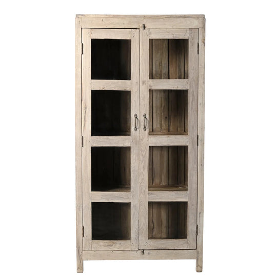 TWO DOOR GLASS CABINET SUN BLEACHED TEAK