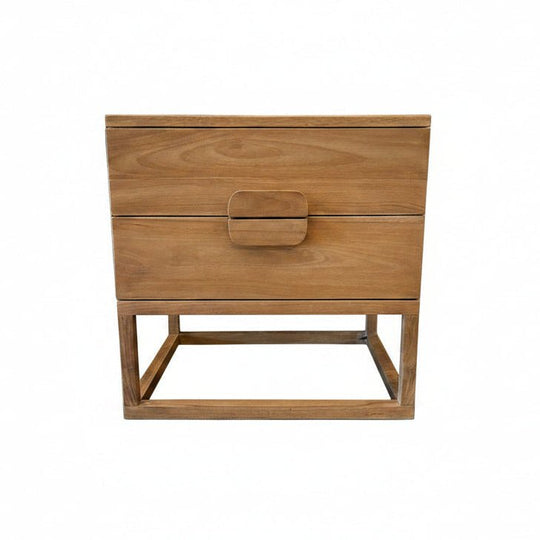 Two Drawer Teak Bedside Table