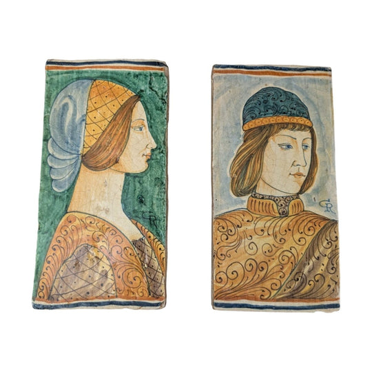TWO | Italian Hand Painted Portrait Plaques