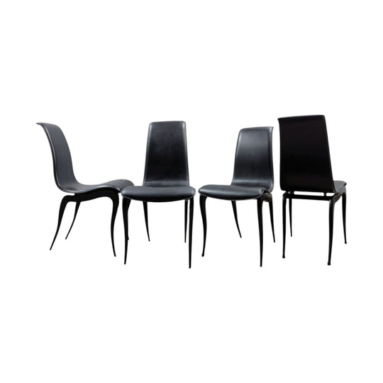 Two | Vintage Italian Accent Chairs in Gloss Black & Full-Grain Leather