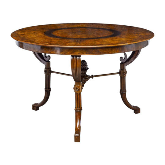 Eclectic Continental Walnut Table with Carved Legs and Pinecone Finial
