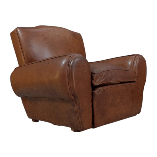20th Century French Leather Club Armchairs