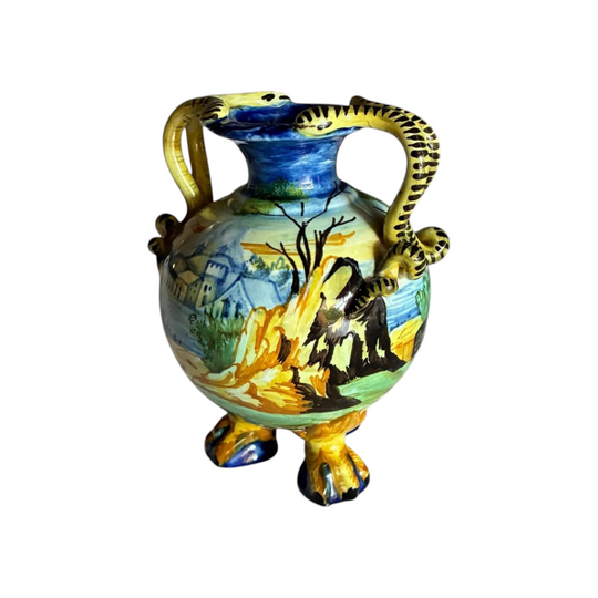 Cantagalli Majolica Serpent Handle Vase