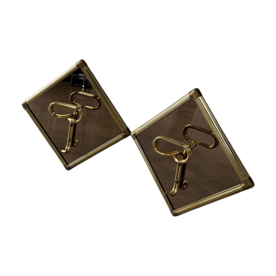 Italian Mirrored Glass and Brass Wall Hooks 1970s
