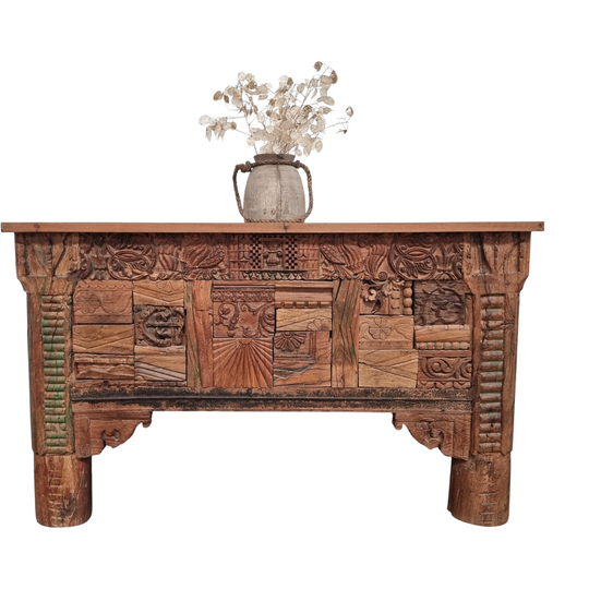 VINTAGE Indian Block Print Console Table Natural