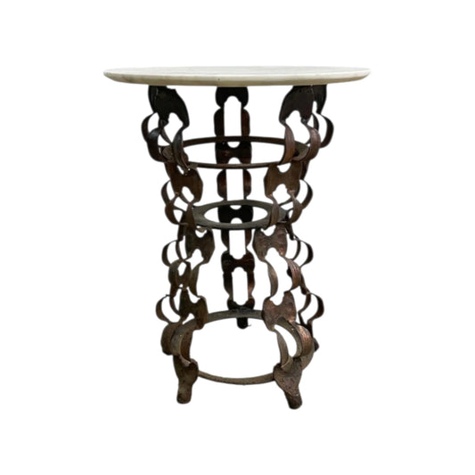 Vintage Brutalist Side Table With Marble Top