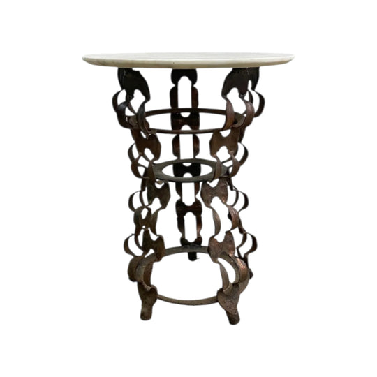 Vintage Brutalist Side Table With Marble Top
