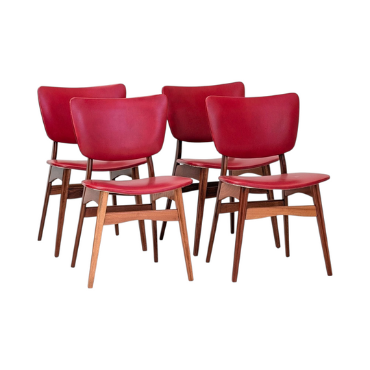 Fred Lowen and Ernest Rodeck for Fler Dining Chairs, Set of Four, in Red Vinyl