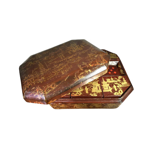 Chinese lacquer games box, fitted interior, c.1830