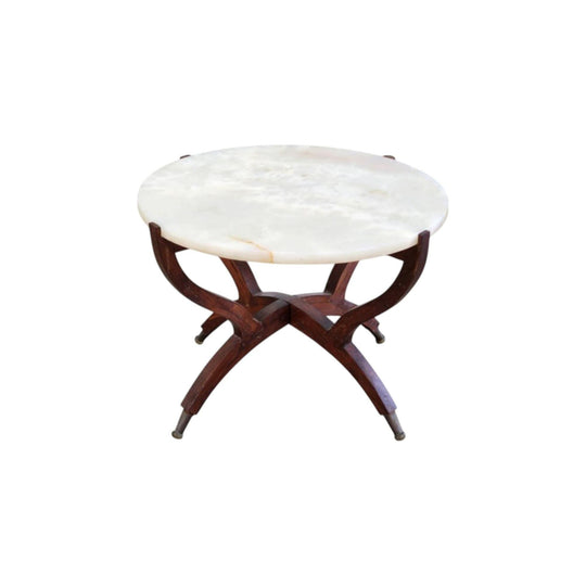 Unique Marble-Top Side Table on Timber Base