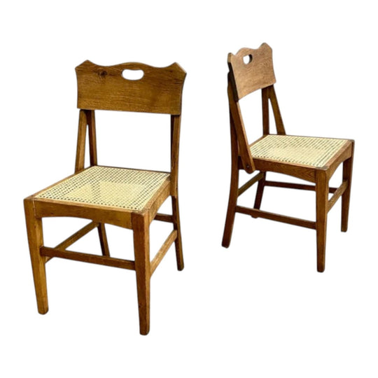 Unique Rare Pair Of European Oak Dining Chairs*