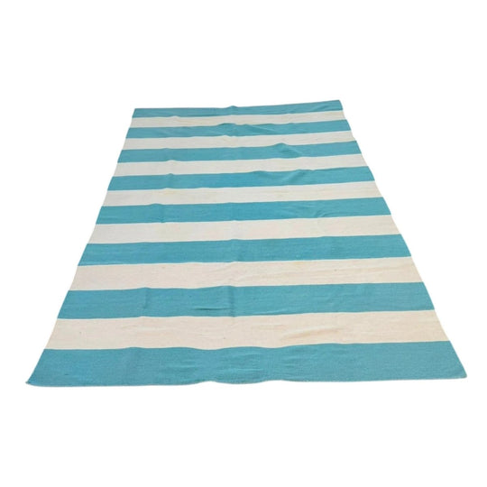 Unitex International Nomad Collection Wool Rug - Striped Teal & White 280x190cm