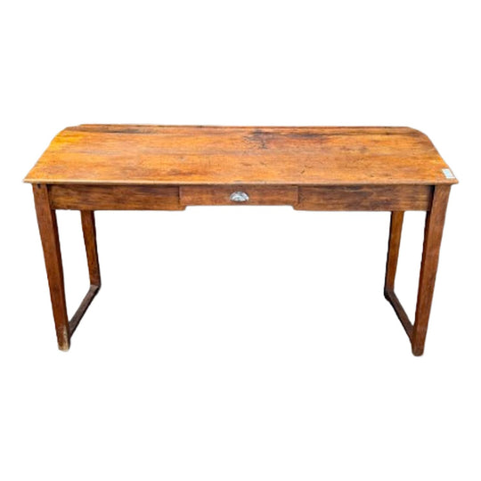 Large Antique Clerk/School Sloped-Top Desk in Solid Wood with Drawer