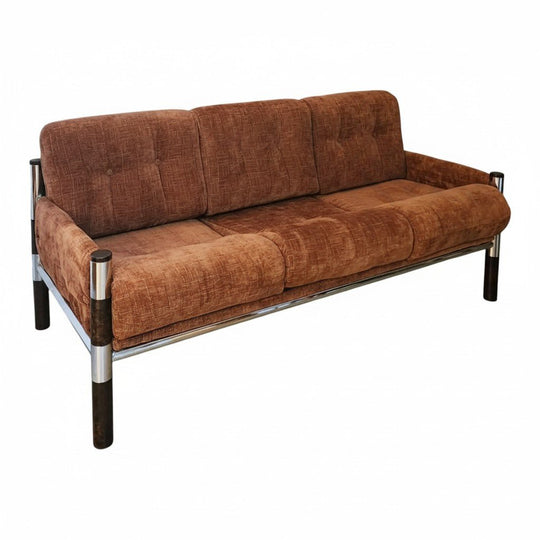 Upcycled Amber Sofa with Chrome and Dark Wood legs