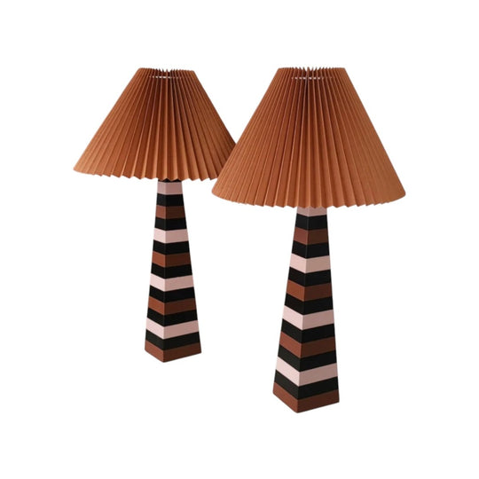 Upcycled Multicolour Stripe Table Lamps with Pleated Shades $145 each
